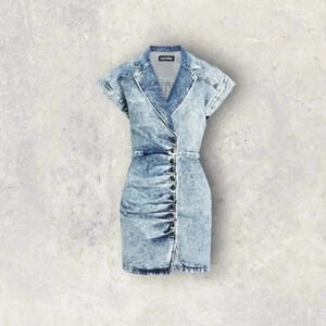 RETROFETE Gia pleated acid-wash denim mini dress size XS B1504